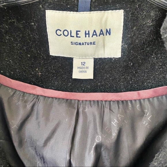 COLE HAAN WOOL BELTED SHAWL HIGH COLLAR WRAP COAT BLACK FORMAL OLD MONEY, 12 - Picture 11 of 15